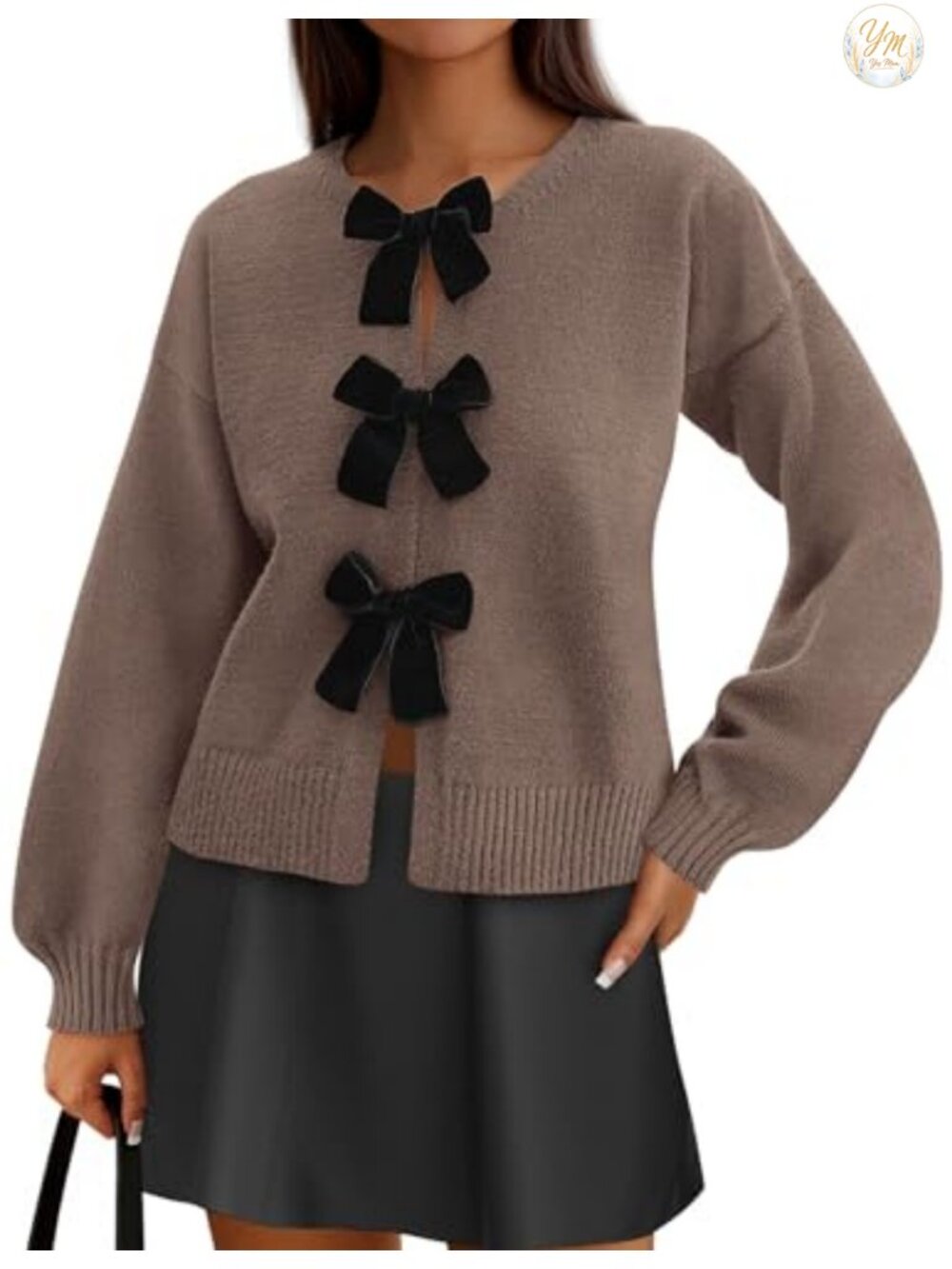 Women's Bow Tie Front Long Sleeve Cardigan Sweater Fall Winter Knit